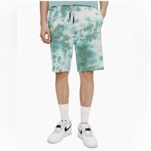 No Boundaries Mens Above The Knee Green Tie-Dye Jogger Shorts L (36-38) Cotton B